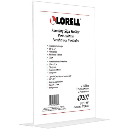 Lorell Sign Holder, Acrylic, T-Base, 8-1/2"x11", 2/PK, Clear PK LLR49207